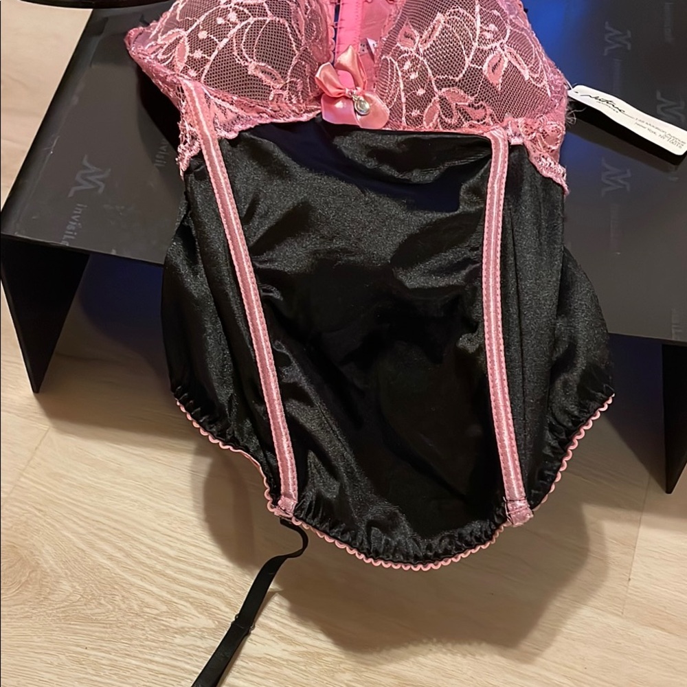 Native Intimates Pink and Black Lace Bodysuit